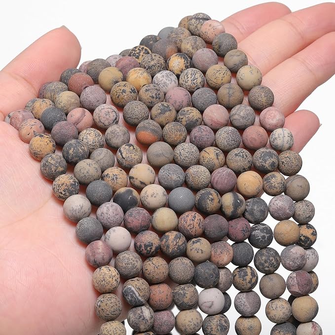 45pcs Natural Matte Yellow Serpentine Gemstone Beads，8mm Frosted Round Loose - Image 3