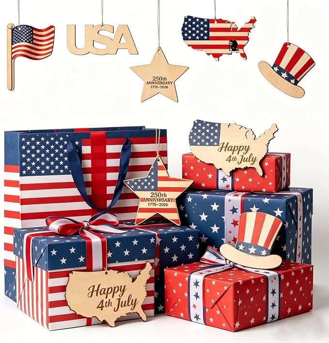30Pcs Patriotic July of 4th Independence Day Unfinished Wooden Gift Ornaments - Image 3