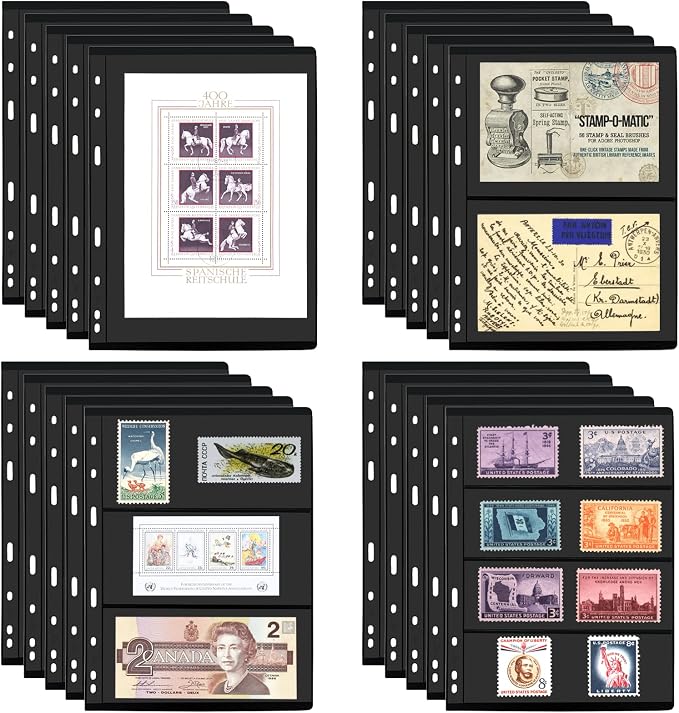 MUQING 20 Sheets Stamp pages for Stamp Album Binder, Stamp Collecting Supplies by MUQING