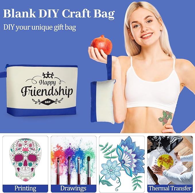 Silkfly 15 Pcs Cotton Canvas Makeup Bags Cosmetic Zipper Bags 10.2 x 5.5 x 2'' - Image 6