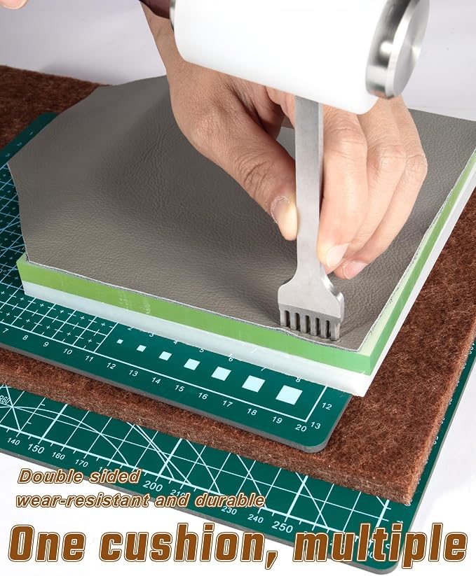 5 Pcs Leather Punch Pads Set， A4+A5 Self Healing Cutting Mats, 15x15cm Rubber - Image 2