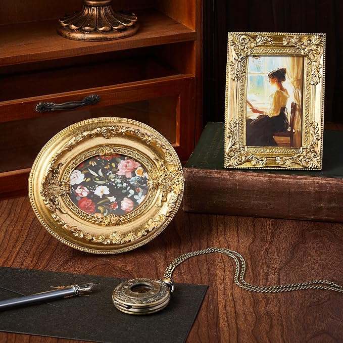 Qunclay Vintage Mini Picture Frames Set of 4, Round Rectangle Ornate Small - Image 4
