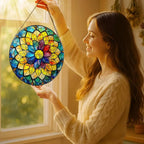 8'' Rainbow Mandala Sun Catcher Ornament, Stained Glass Window Hanging - Image 2