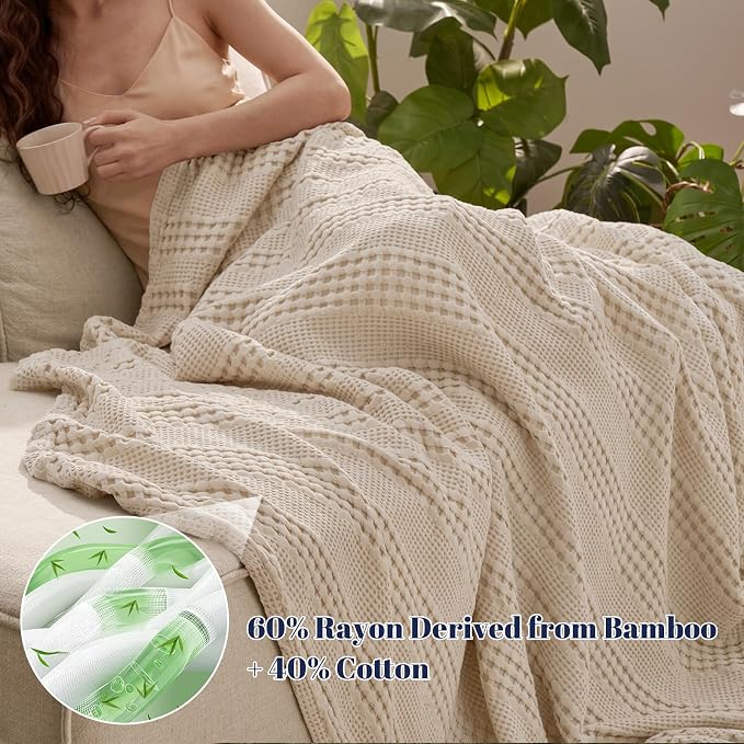 PHF Cooling Waffle Blanket Queen Size, Lightweight 60% Rayon from Bamboo & 40% - Image 2