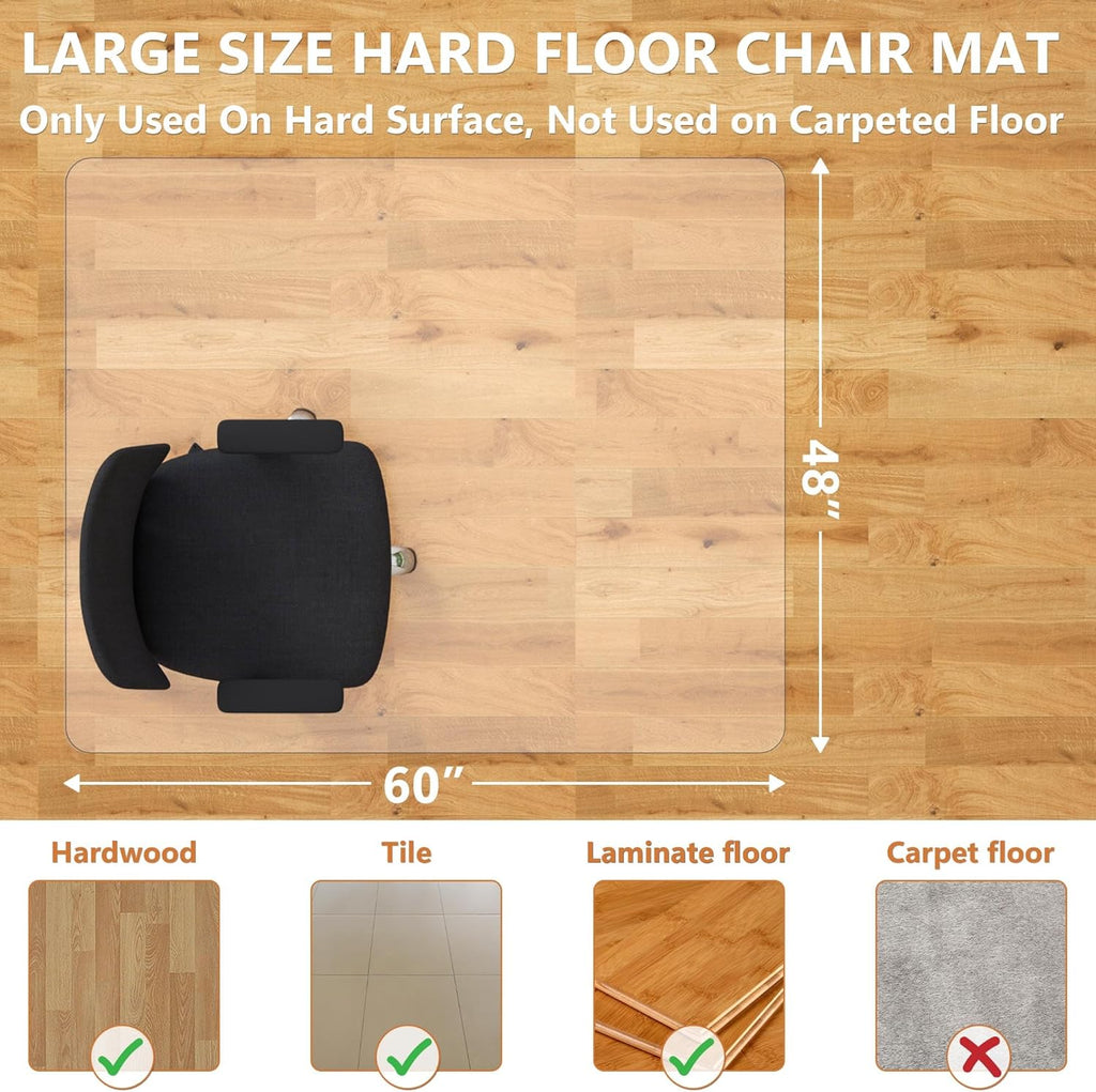 Large Office Chair Mat for Hardwood Floor- 48'' x 60'' Clear Chair Mat for Hard Wood/Tile Floors, Easy Glide Plastic Floor Protector Mat for Office Chairs on Hardwood for Work & Home