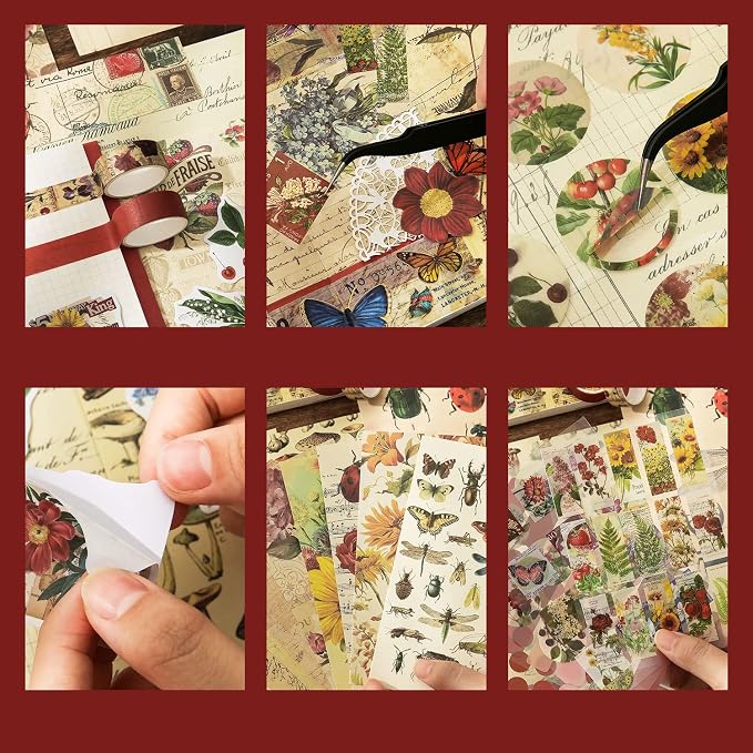 emmoolife Vintage Aesthetic Scrapbooking Supplies Kit, Flowers Botanical Bullet - Image 3
