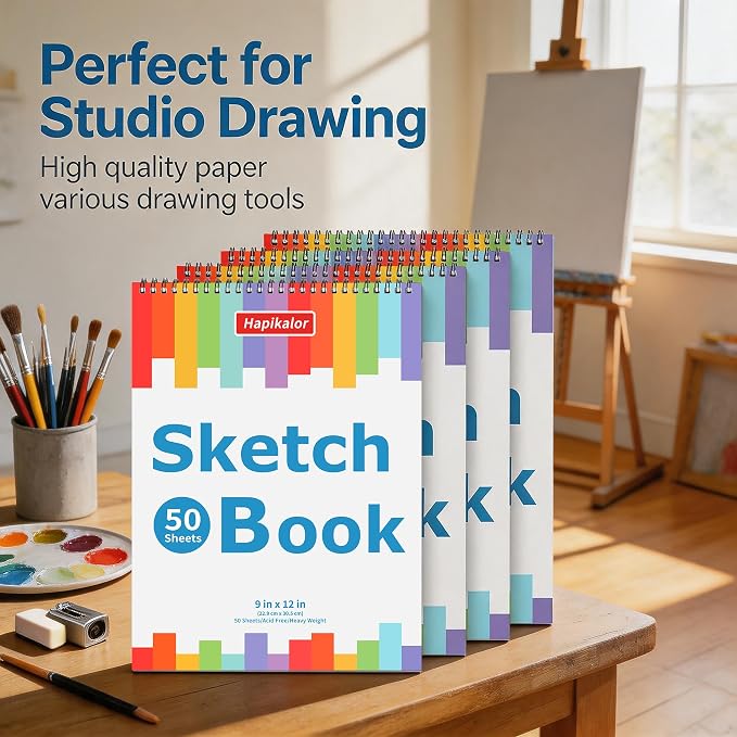 4 Pack 9x12 Sketch Book Spiral Bound, 50 Sheets Each 100gsm/68lb Acid-Free - Image 2