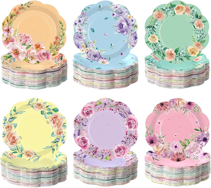 Funnymoom 60 Pcs Floral Party Plates Floral Disposable Paper Plates, 7 Inch by Funnymoom