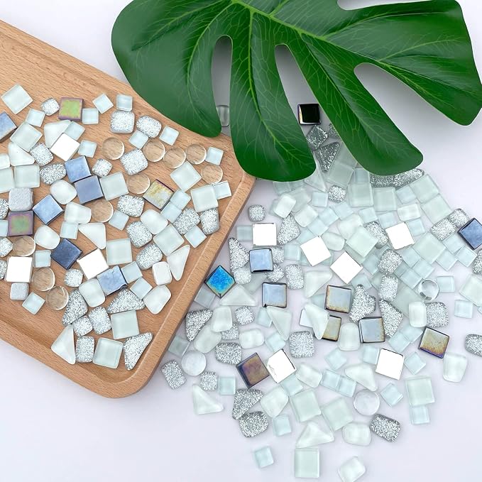 LITMIND Assorted Silver White Irregular Crystal Mosaic Tiles, 9oz Value Pack - Image 2