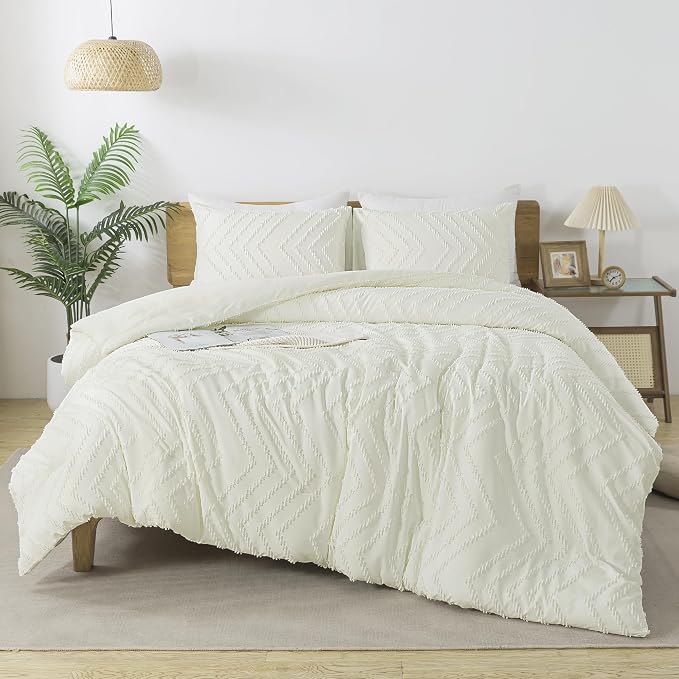 Andency Ivory California King Comforter Set, Boho Cal King Soft Warm Tufted by Andency