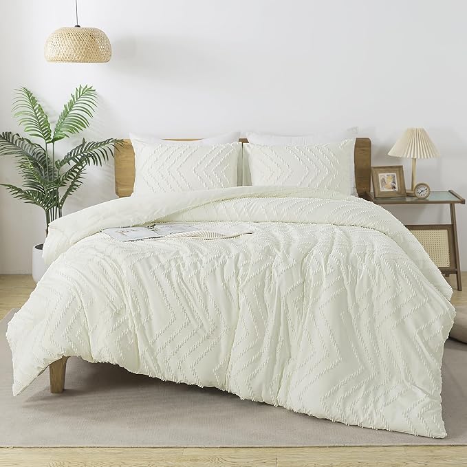 Andency Ivory Comforter Set Queen Size, Boho Soft Warm Tufted Bedding Comforter by Andency