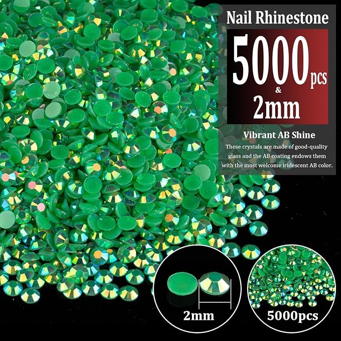 5000pcs 2mm Resin Rhinestones Bulk, Dark Green AB Flatback Round Jelly - Image 2