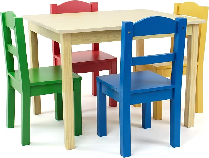 Humble Crew Kids Wooden Table and 4 Chairs Set, Natural/Primary by HumbleCrew