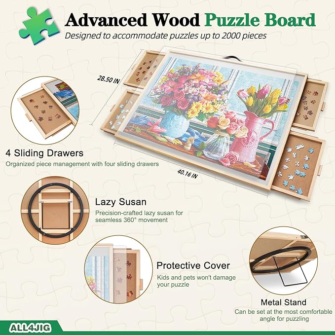 ALL4JIG 2000 Pieces 2-in-1 Tilting & Rotating Puzzle Board, 40.16" x - Image 2
