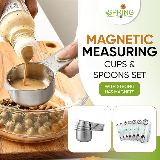Spring Chef Magnetic Measuring Cups & Spoons Set of 15, Mint | Stackable - Image 3