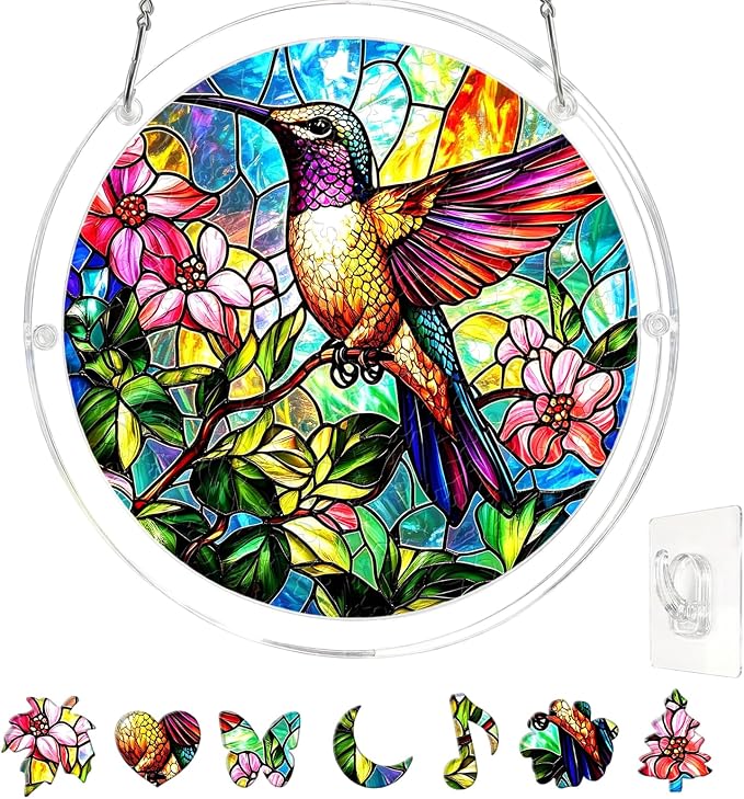 83 Piece Acrylic Puzzle Suncatcher, Stained Glass Style Art DIY Puzzle by REAIJUNPIN