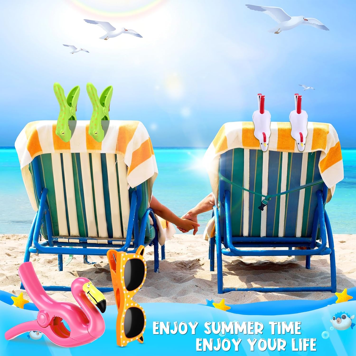 Rtteri 16 Pcs Beach Towel Clips for Beach Chairs Cute Towel Holder Cruise Clothes Pins for Lounge Chair Patio Pool, Assorted Style(Bright)