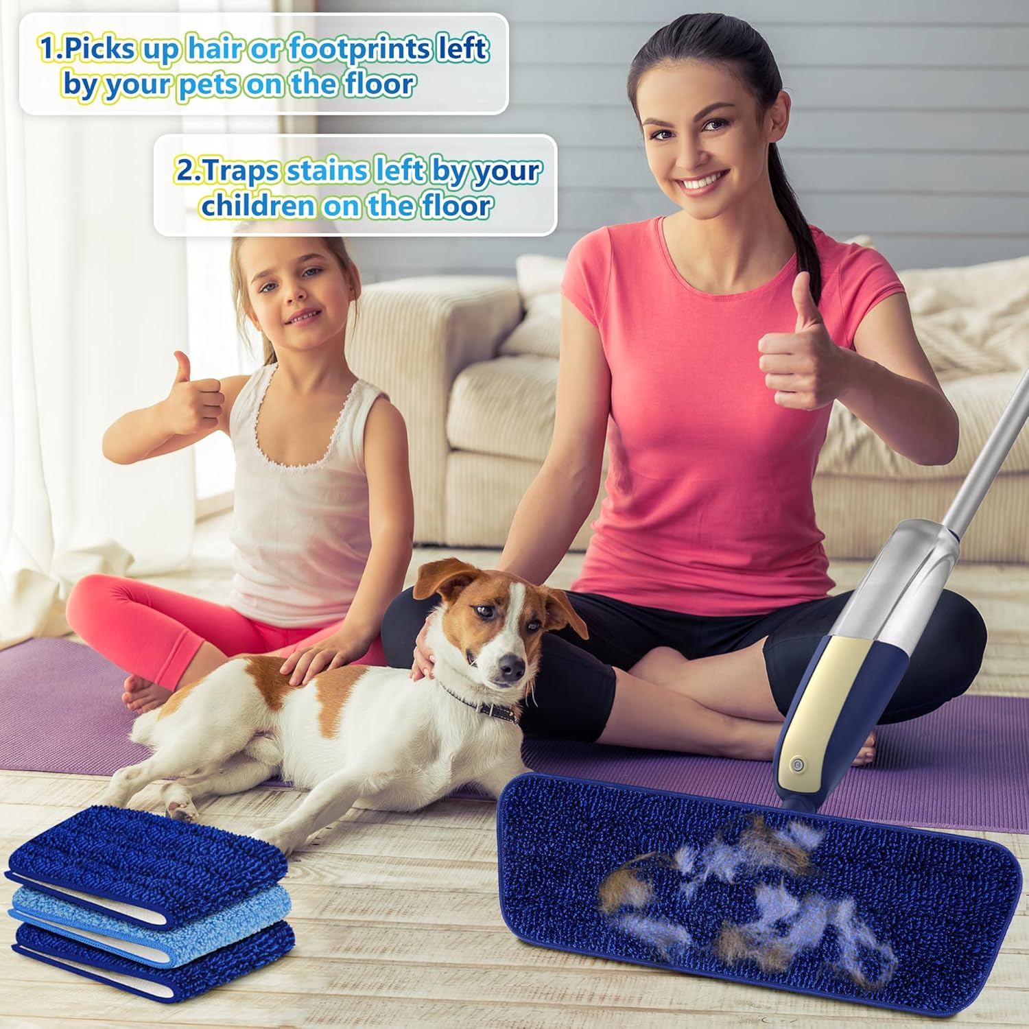 Microfiber Spray Mops for Hardwood Floor Cleaning - MEXERRIS Wet Jet Mops Dry Dust Mop with 3X Washable Pads fit for Swiffer Powermop Floor Mop Flat Mops for Wood Laminate Tile Vinyl Floor Cleaning