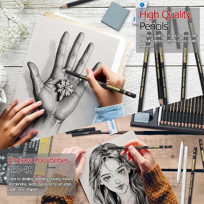 KALOUR 26-Piece Professional Sketch Pencil Set, 4H to 14B Graphite Pencils | - Image 5