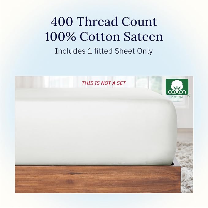 California Design Den Fitted Sheet Twin Cotton, Soft 400 Thread Count 100% - Image 4