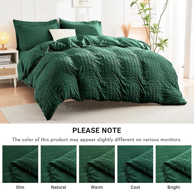 HYMOKEGE Emerald Green Twin XL Comforter Set Seersucker 5 Pieces, All Season - Image 5