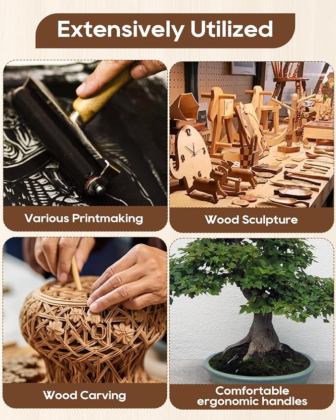 UCEC 12 Pack Linocut Wood Carving Tools Set Linoleum Hand Wood Carving Kit - Image 4