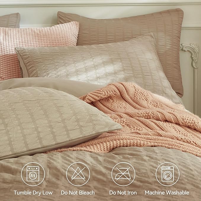 JELLYMONI Khaki Duvet Cover Cal King Size, Soft Breathable Seersucker Duvet - Image 4