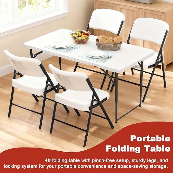 Elevon Folding Table Set of 2, 4 Feet Heavy Duty Fold-in-Half Utility Table - Image 5
