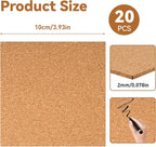 20 Pack Self Adhesive Cork Sheets 4x4 Inch Square, 0.08 in Thick Sticky Back - Image 2