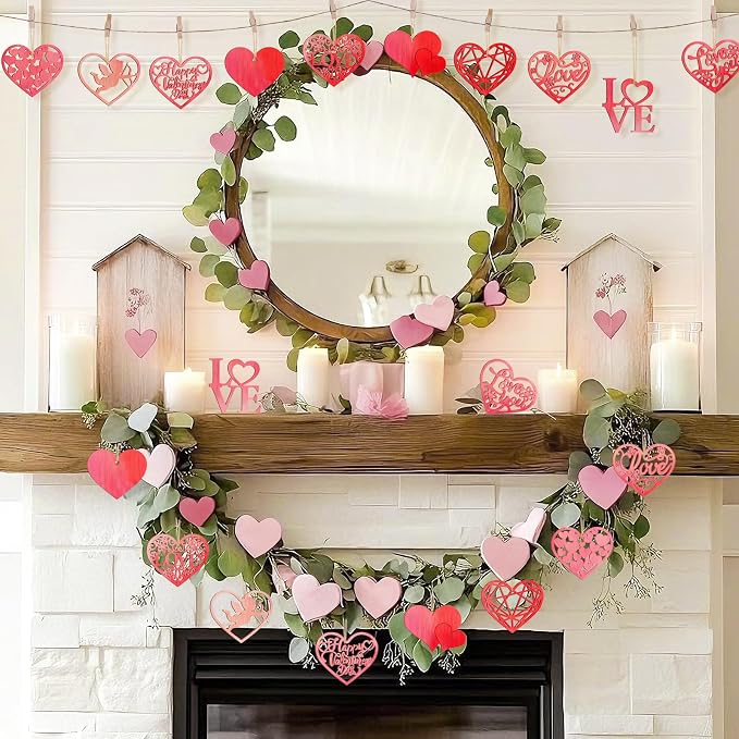 36PCS Wooden Heart Ornaments to Paint Valentine's Day Craft, 9 Styles DIY Blank - Image 6