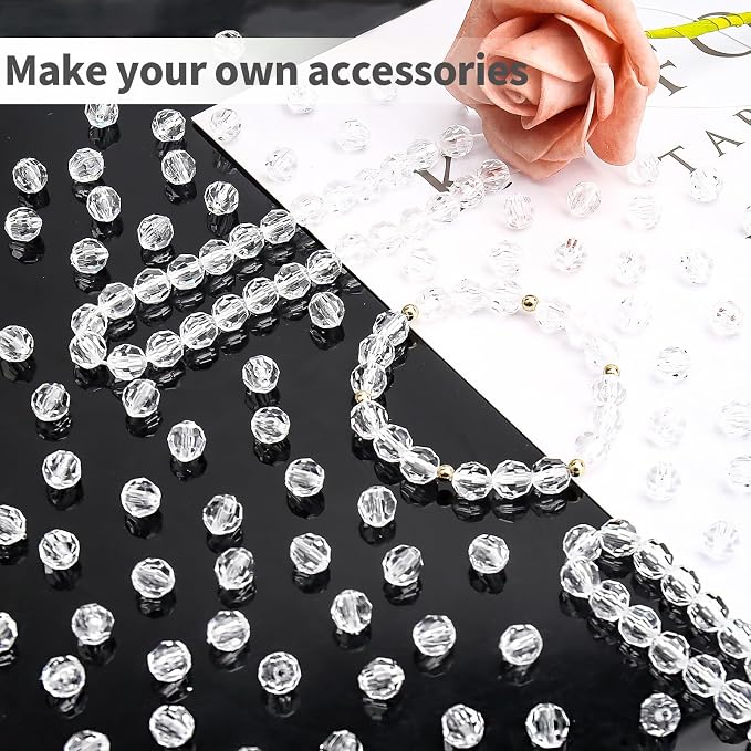 BONNY BOXX 2000pcs 4mm Acrylic Faceted Round Crystal Beads Transparent White - Image 4