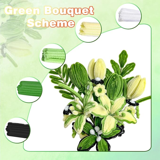 800PCS Pipe Cleaners Flower Kit, Thick Green Pipe Cleaner Bulk Craft | 16 - Image 4