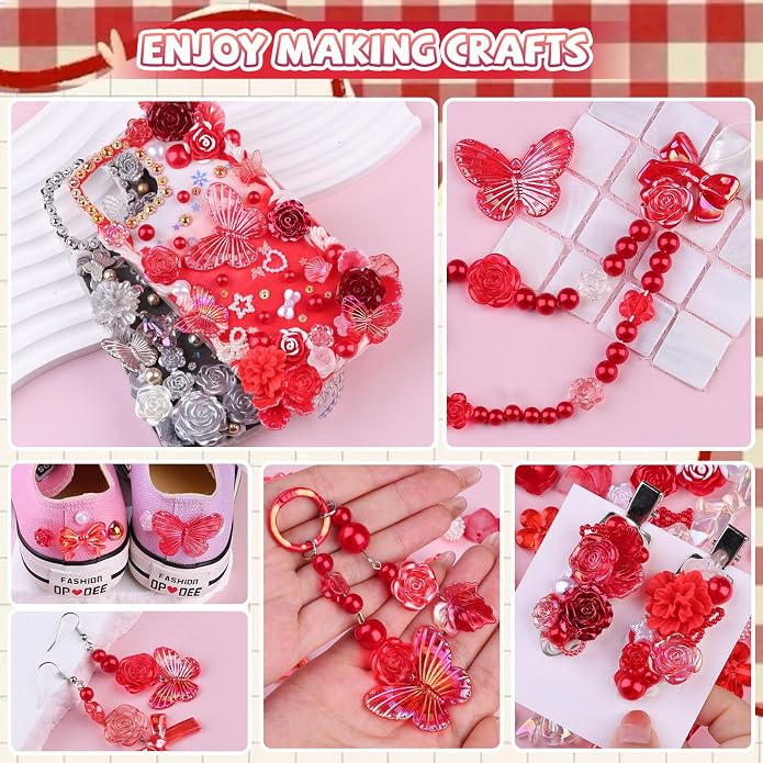 350 Pieces 3D Resin ABS Colorful Rose Flower Bows Butterfly Charms - Image 8