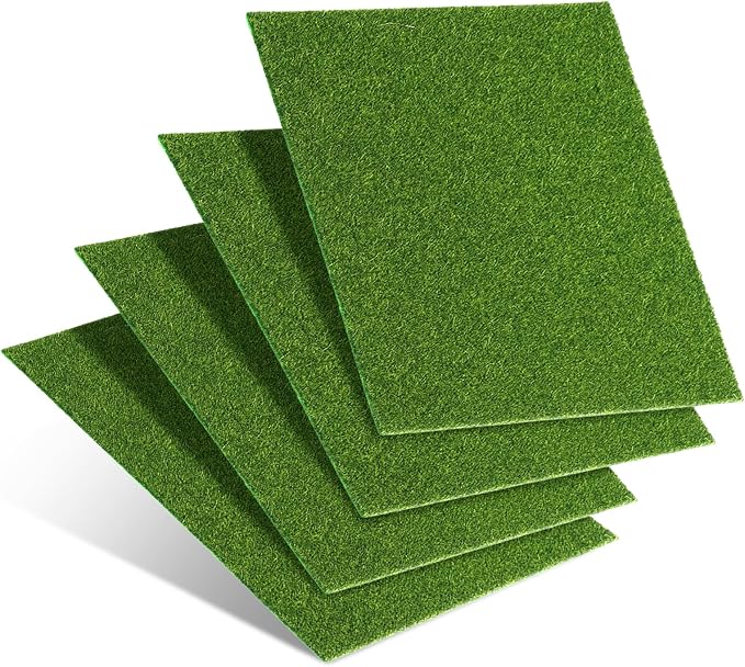 4Pcs 6x6 Inch Fake Grass for Crafts, Miniature Artificial Grass | Premium by Unknown