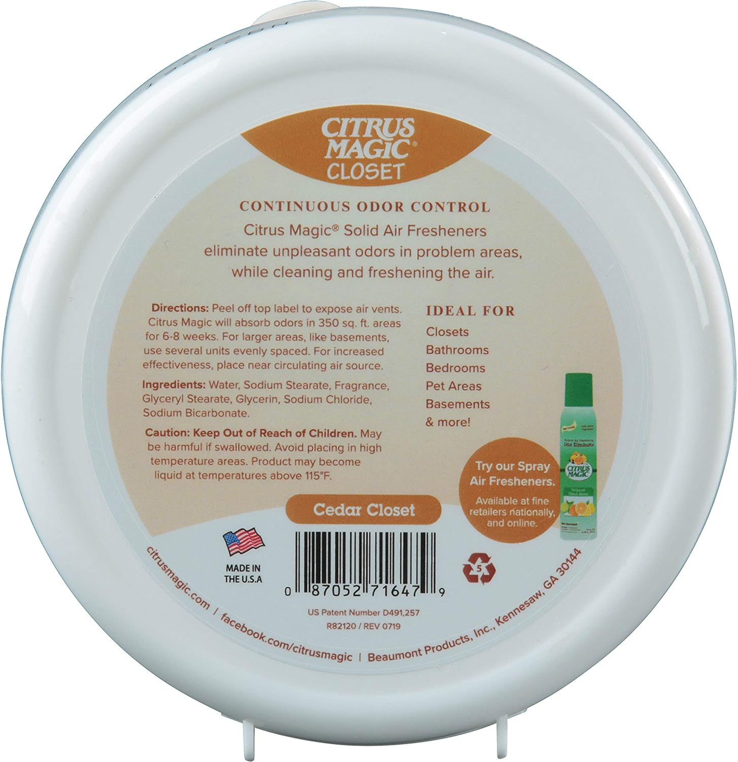 Citrus Magic Odor Absorbing Solid Air Freshener for Closets, Cedar, 8-Ounce, Pack of 3