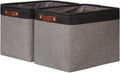 DULLEMELO Storage Bins 16"x12"x12" With Leather Handles for Organizing,Decorative Collapsible Storage Baskets for Shelves Closet Home Office (Black&Grey)