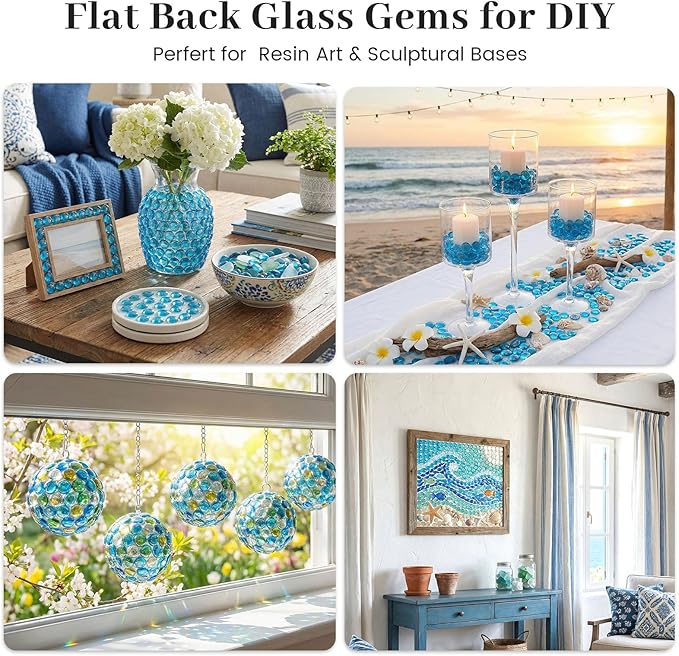 FUTUREPLUSX 1LB Light Blue Flat Glass Marbles, Glass Pebbles Vase Fillers - Image 6