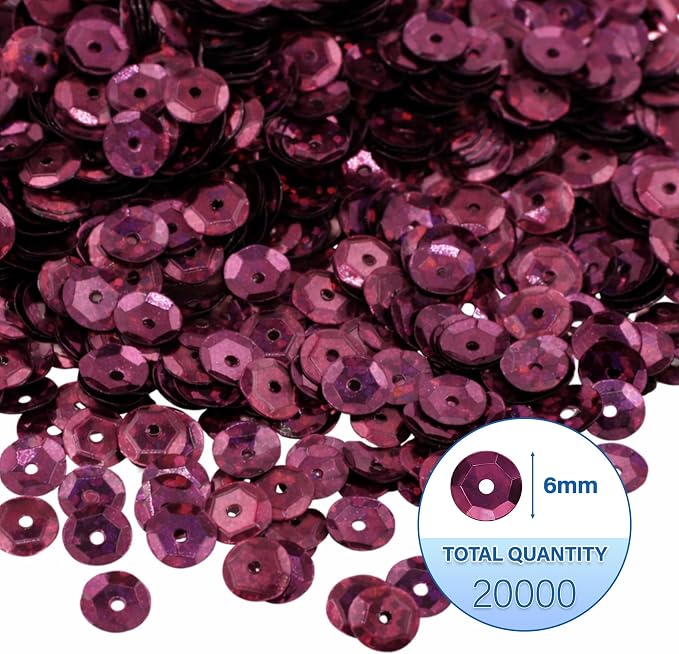 Mandala Crafts 6mm Cup Holographic Burgundy Sequins - Image 3