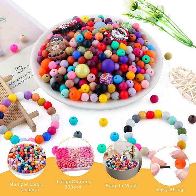 300Pcs Silicone Beads 9mm Mix Color, Bulk Silicone Beads 9mm - Image 3