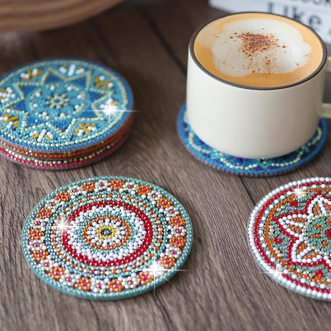 Temlum 6 Pcs Diamond Painting Coasters Kit, Mandala Diamond Art Coasters - Image 7