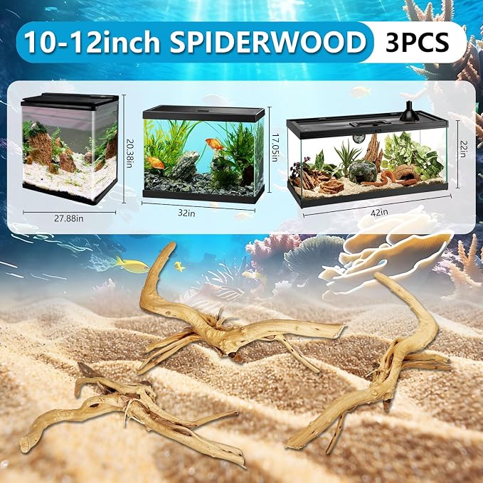 3 Pcs Natural Spiderwood for Aquarium, Aquarium Driftwood Freshwater 10-12 Inch - Image 2