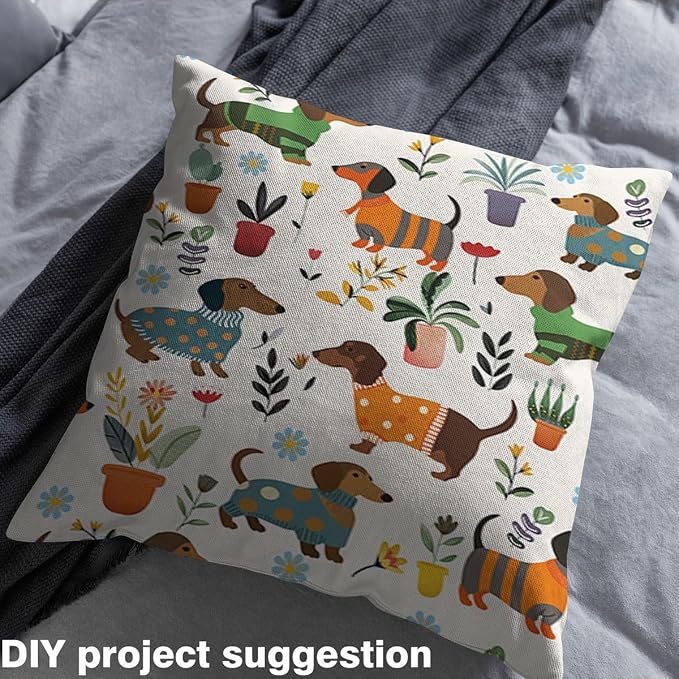 Cartoon Dachshund Fabric by The Yard, Lovely Puppy Dog Soft Flannel Polyester - Image 3