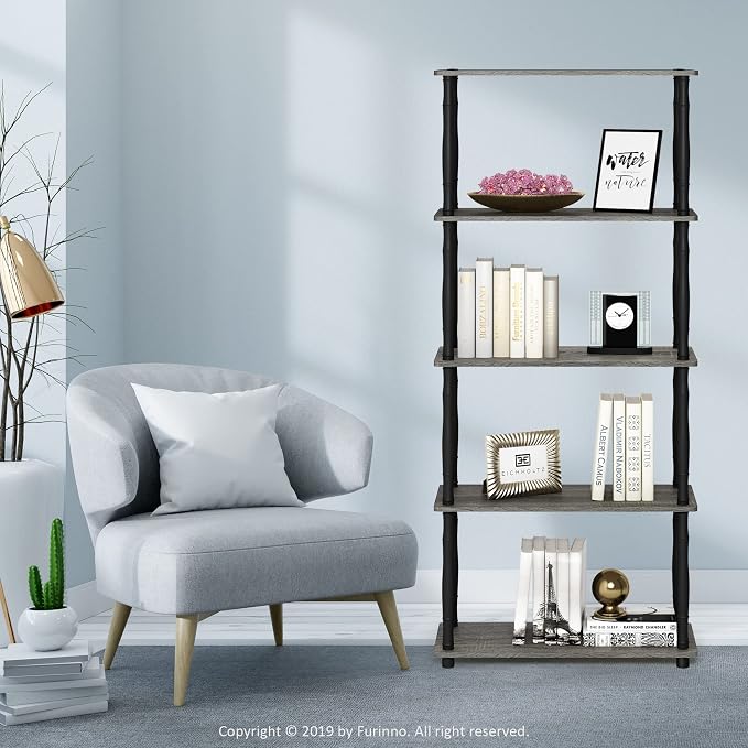 Furinno TURN-S-TUBE Storage Shelves, 5-Tier Book Shelf, Corner Shelf, Toolless - Image 2