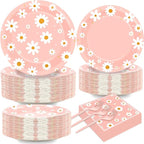 50 Guests Daisy Plates and Napkins Party Supplies Groovy Floral Party by Qyeahkj