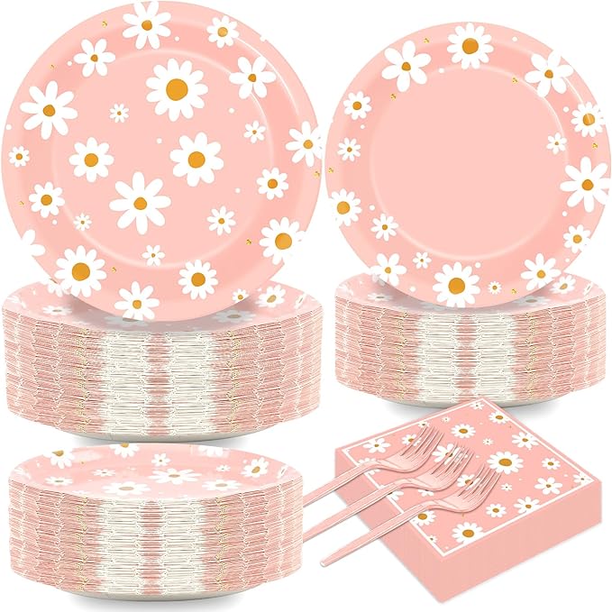 50 Guests Daisy Plates and Napkins Party Supplies Groovy Floral Party by Qyeahkj