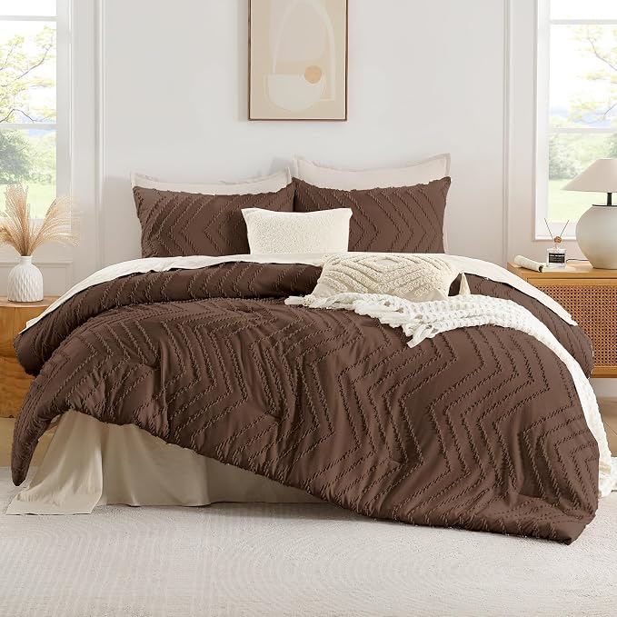 Andency Brown Comforter Set Full Size, Boho Soft Warm Tufted Bedding Comforter - Image 2