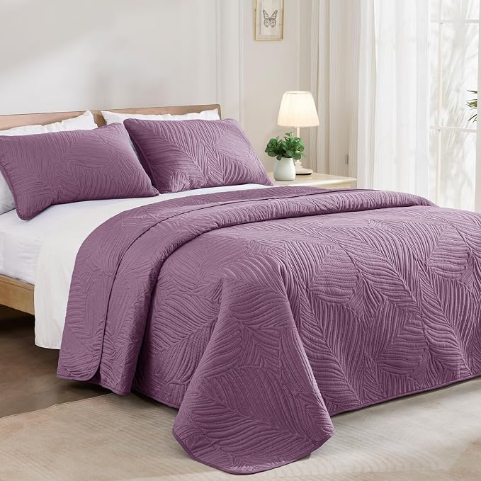 Exclusivo Mezcla King Size Quilt Bedding Set, Lightweight Dusty Lavender Quilts - Image 2