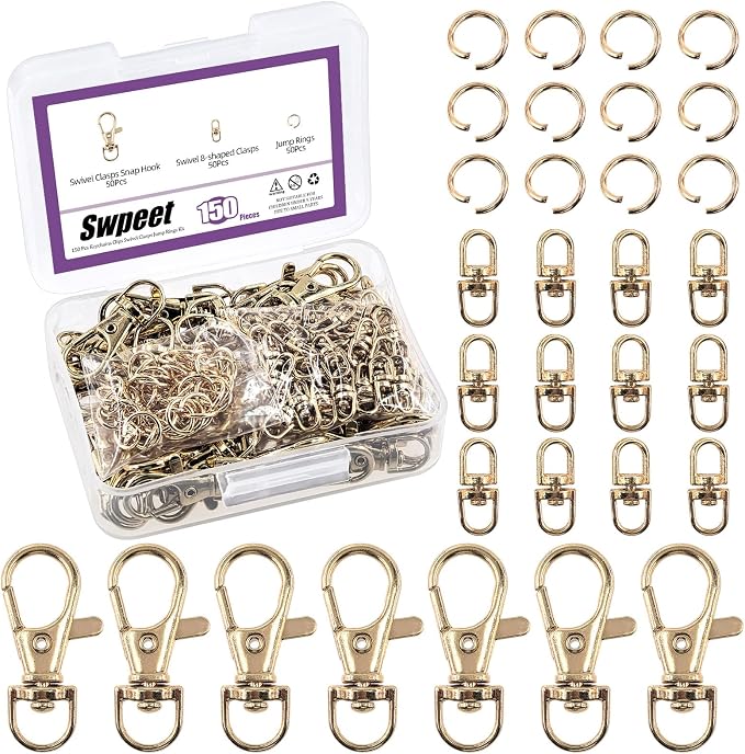 Swpeet Assorted 150Pcs Golden Keychain Making Kit, Swivel Trigger Hook by Swpeet