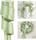 HUIHUANG Sage Green Satin Wired Ribbon 2.5 inch Double-Faced Satin Wire Edge by HUIHUANG