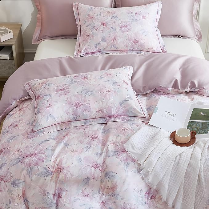 OAITE Duvet Cover Set Twin Size Floral Pattern 600 Thread Count Ultra Soft 100% - Image 3